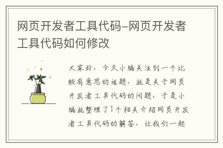 网页开发者工具代码-网页开发者工具代码如何修改