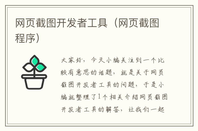 网页截图开发者工具（网页截图程序）