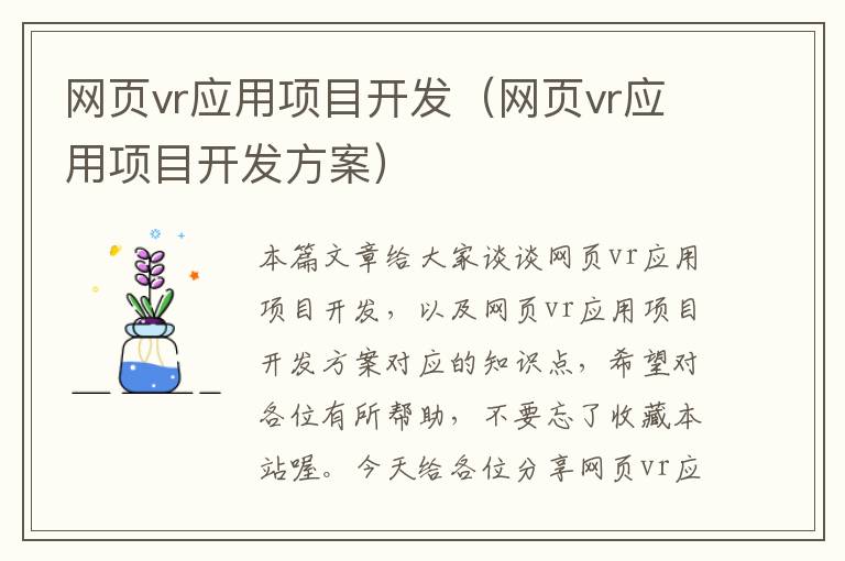 网页vr应用项目开发（网页vr应用项目开发方案）