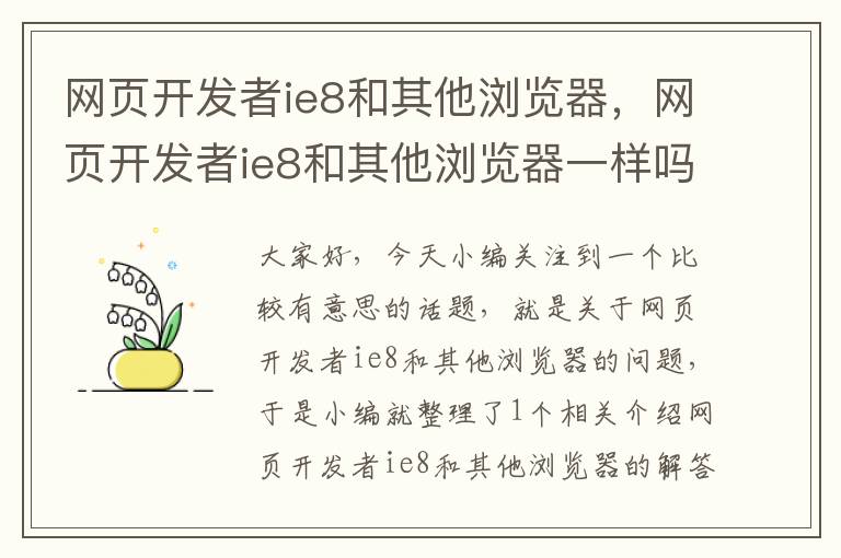 网页开发者ie8和其他浏览器，网页开发者ie8和其他浏览器一样吗