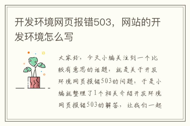 开发环境网页报错503，网站的开发环境怎么写