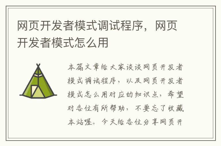 网页开发者模式调试程序，网页开发者模式怎么用