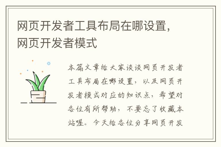 网页开发者工具布局在哪设置，网页开发者模式