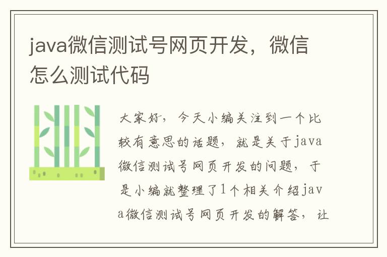 java微信测试号网页开发，微信怎么测试代码