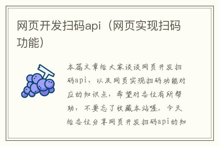 网页开发扫码api（网页实现扫码功能）