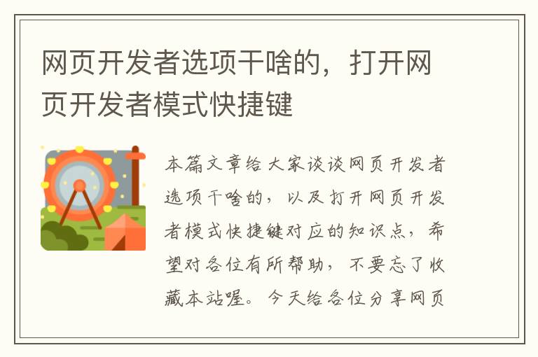 网页开发者选项干啥的，打开网页开发者模式快捷键