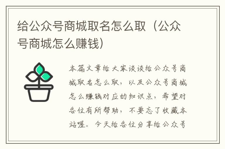 给公众号商城取名怎么取（公众号商城怎么赚钱）