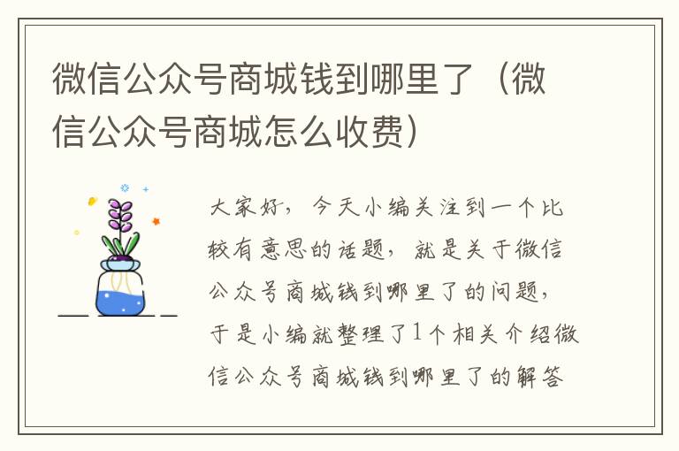 微信公众号商城钱到哪里了（微信公众号商城怎么收费）