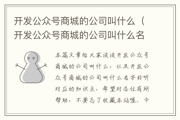 开发公众号商城的公司叫什么（开发公众号商城的公司叫什么名字好听）