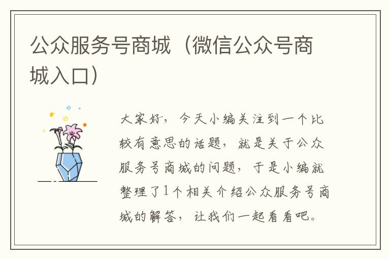 公众服务号商城（微信公众号商城入口）