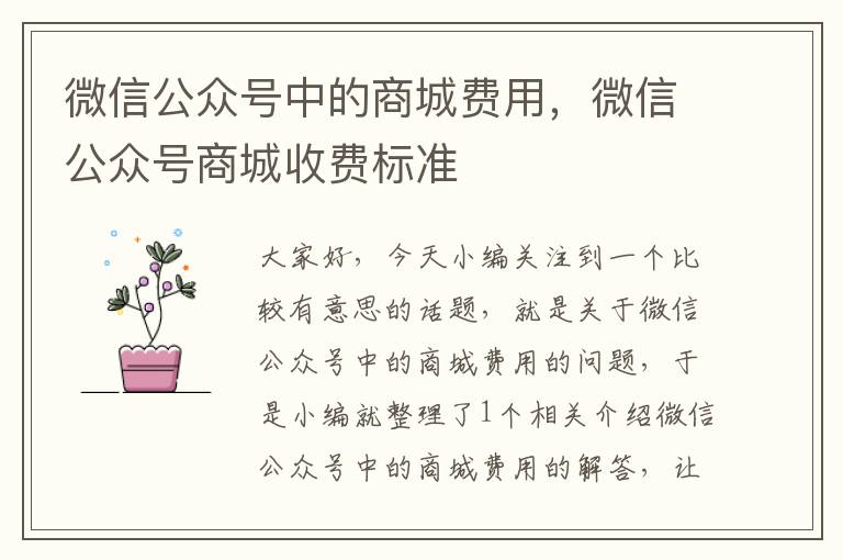 微信公众号中的商城费用，微信公众号商城收费标准