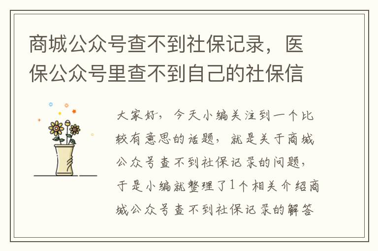 商城公众号查不到社保记录，医保公众号里查不到自己的社保信息