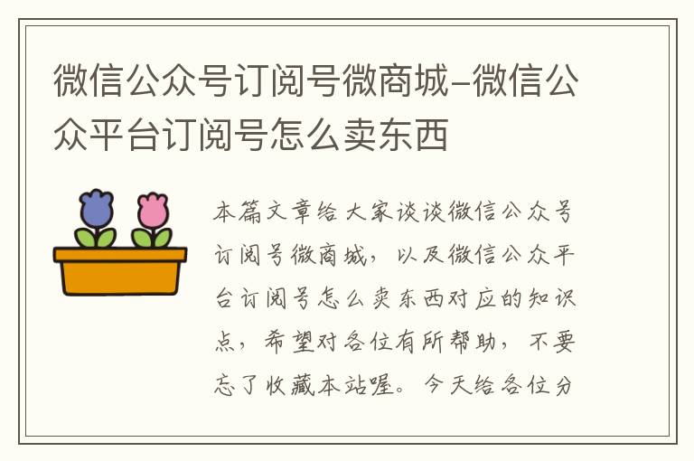 微信公众号订阅号微商城-微信公众平台订阅号怎么卖东西