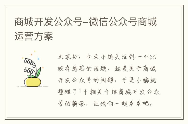 商城开发公众号-微信公众号商城运营方案