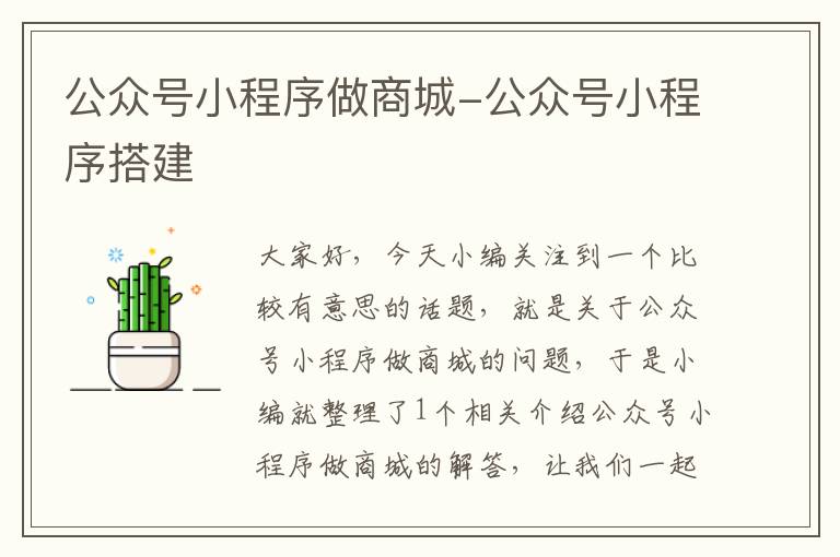 公众号小程序做商城-公众号小程序搭建