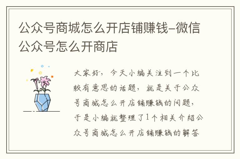 公众号商城怎么开店铺赚钱-微信公众号怎么开商店