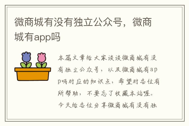 微商城有没有独立公众号，微商城有app吗