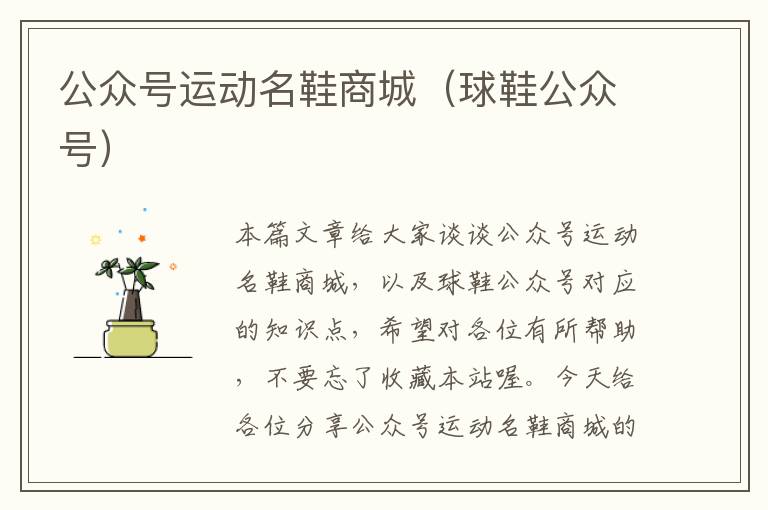 公众号运动名鞋商城（球鞋公众号）