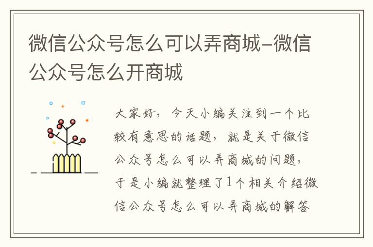 微信公众号怎么可以弄商城-微信公众号怎么开商城