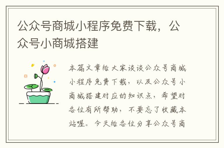 公众号商城小程序免费下载，公众号小商城搭建