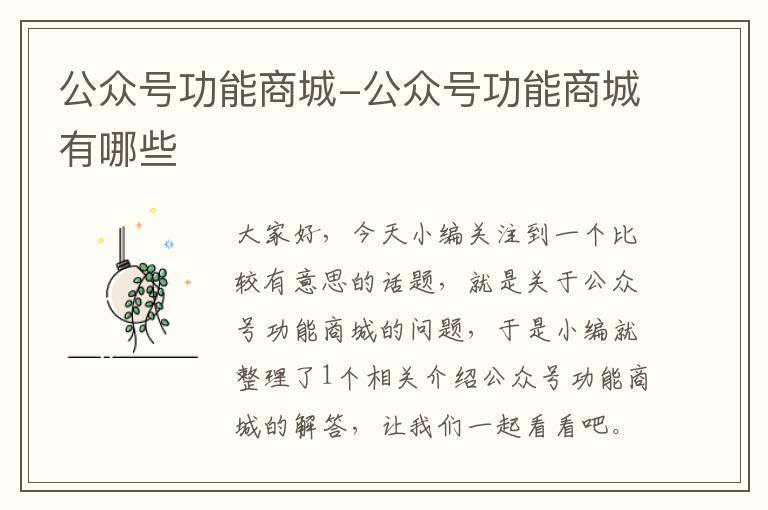 公众号功能商城-公众号功能商城有哪些