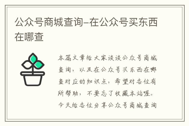 公众号商城查询-在公众号买东西在哪查