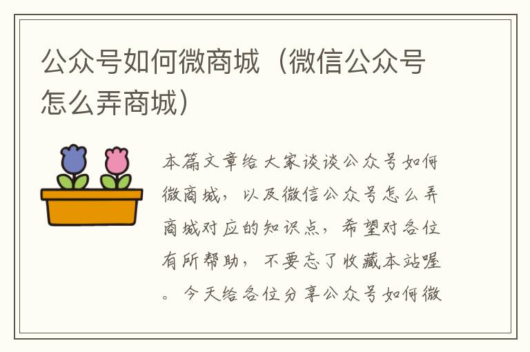 公众号如何微商城（微信公众号怎么弄商城）