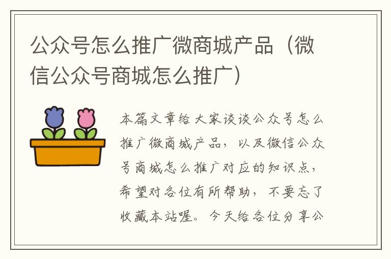 公众号怎么推广微商城产品（微信公众号商城怎么推广）