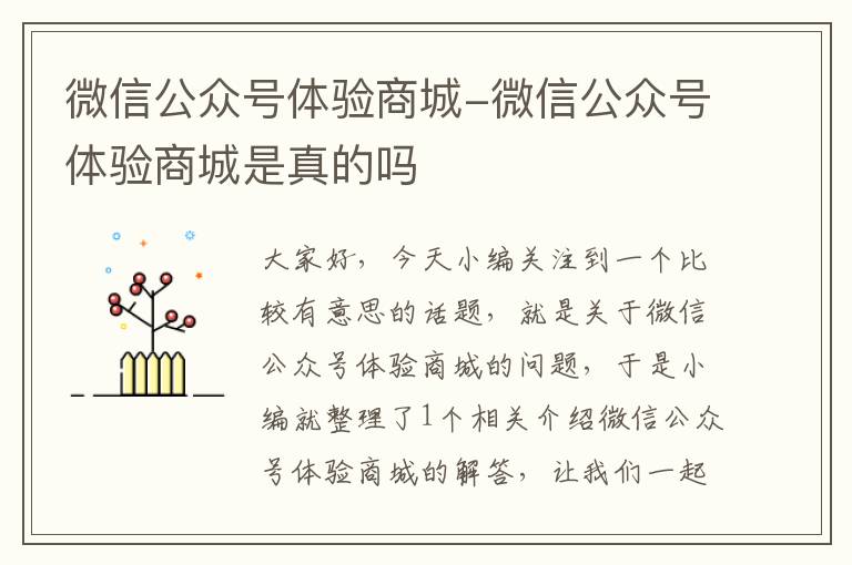 微信公众号体验商城-微信公众号体验商城是真的吗