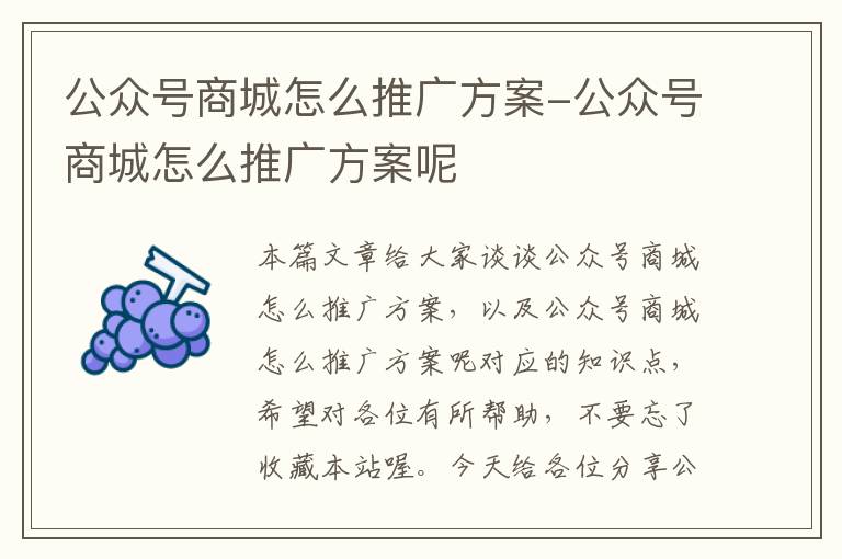 公众号商城怎么推广方案-公众号商城怎么推广方案呢