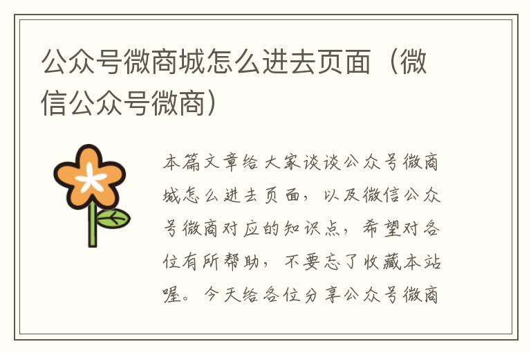 公众号微商城怎么进去页面（微信公众号微商）