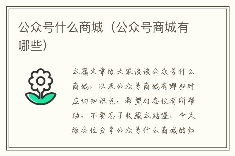 公众号什么商城（公众号商城有哪些）