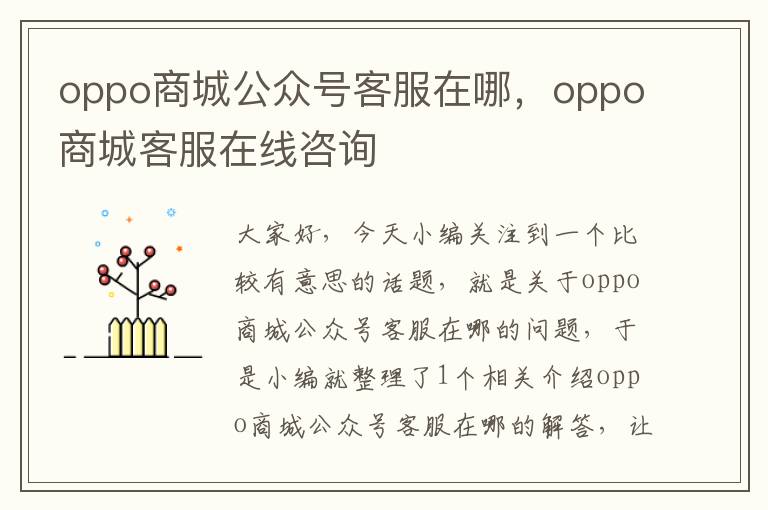 oppo商城公众号客服在哪，oppo商城客服在线咨询