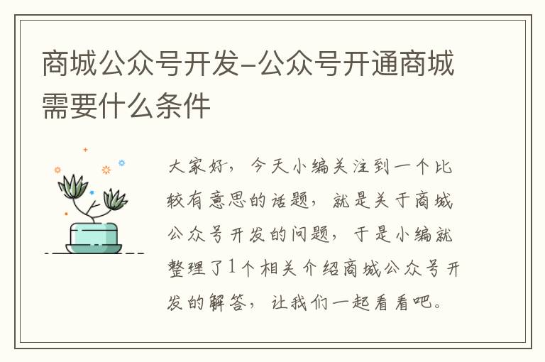 商城公众号开发-公众号开通商城需要什么条件