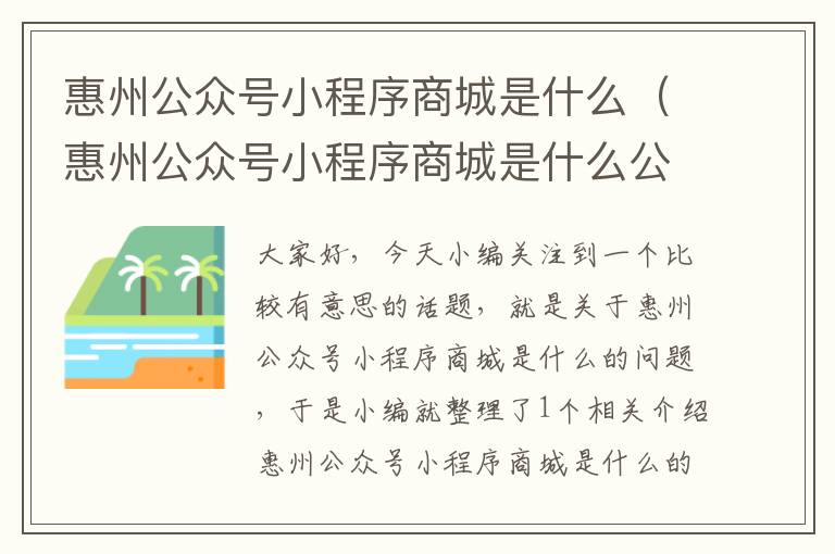 惠州公众号小程序商城是什么（惠州公众号小程序商城是什么公司）