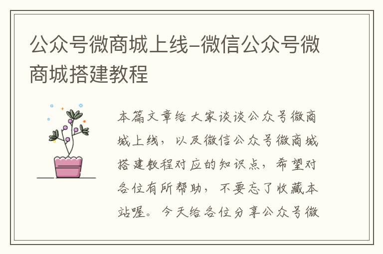 公众号微商城上线-微信公众号微商城搭建教程