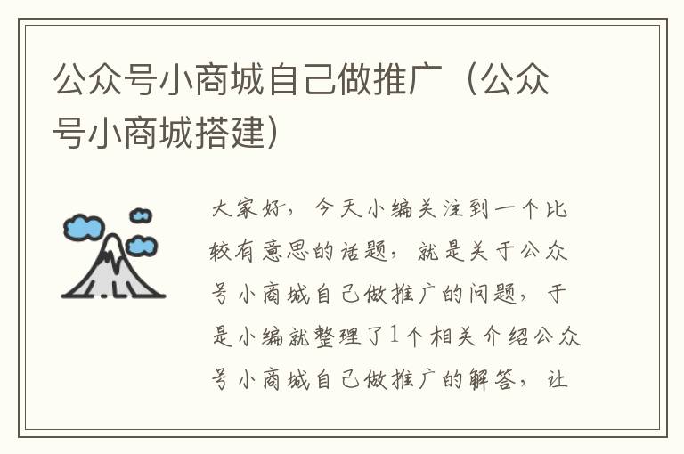 公众号小商城自己做推广（公众号小商城搭建）