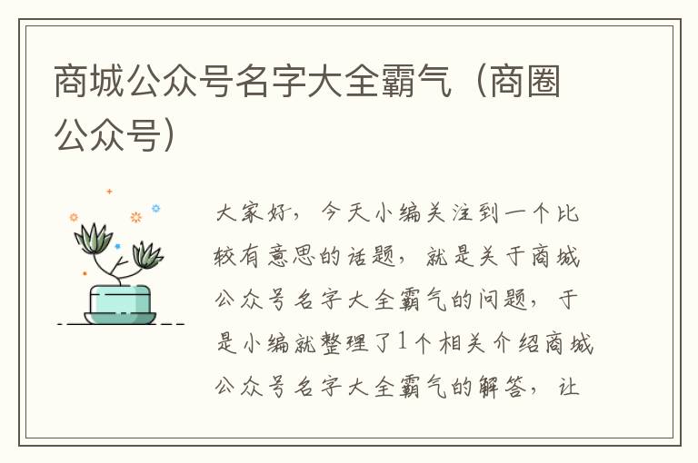 商城公众号名字大全霸气（商圈公众号）