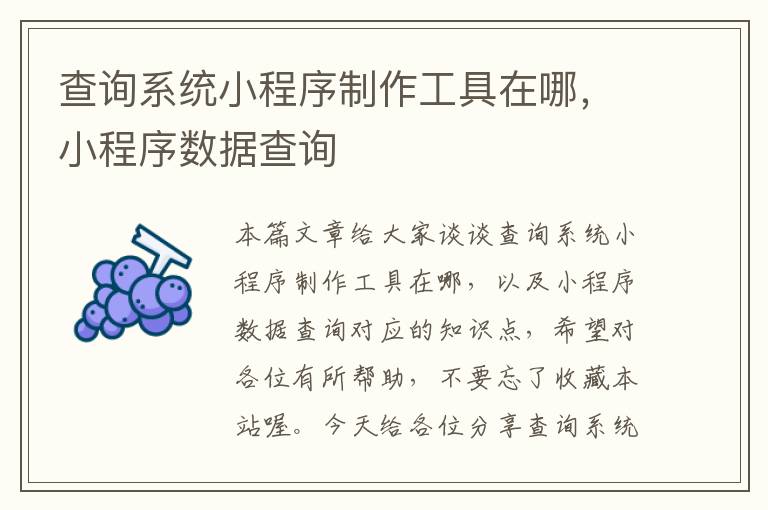 查询系统小程序制作工具在哪，小程序数据查询