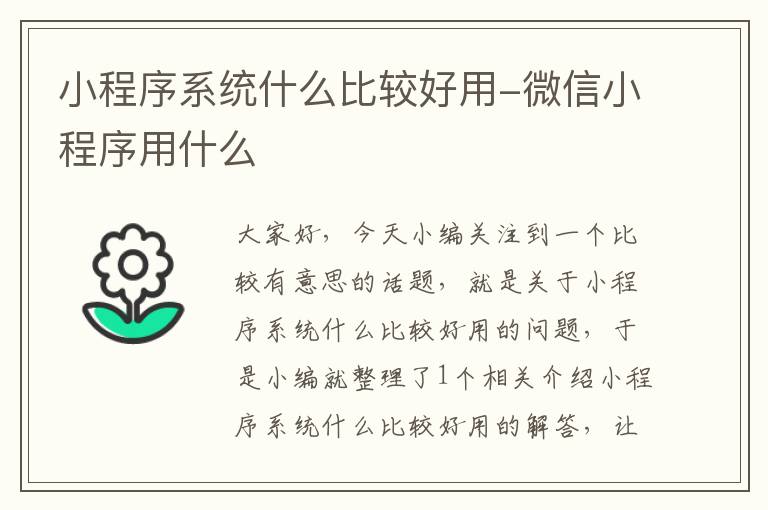 小程序系统什么比较好用-微信小程序用什么