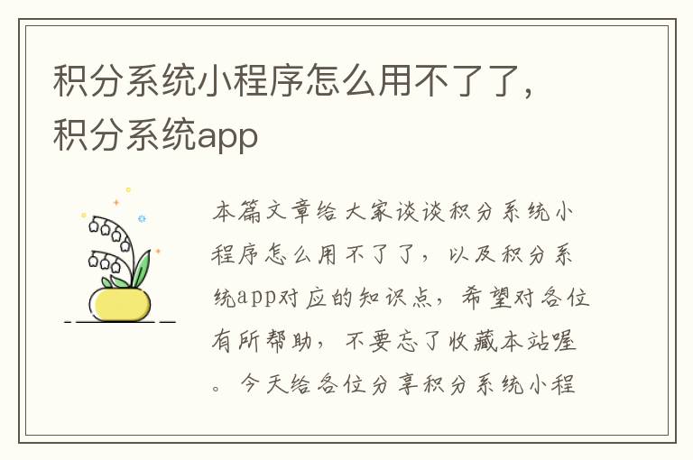 积分系统小程序怎么用不了了，积分系统app