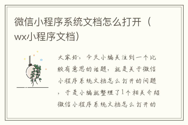 微信小程序系统文档怎么打开（wx小程序文档）