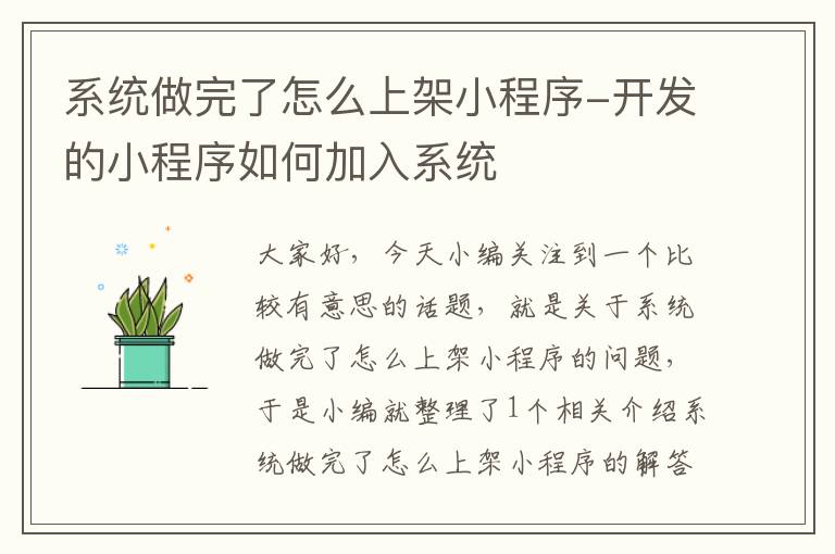 系统做完了怎么上架小程序-开发的小程序如何加入系统