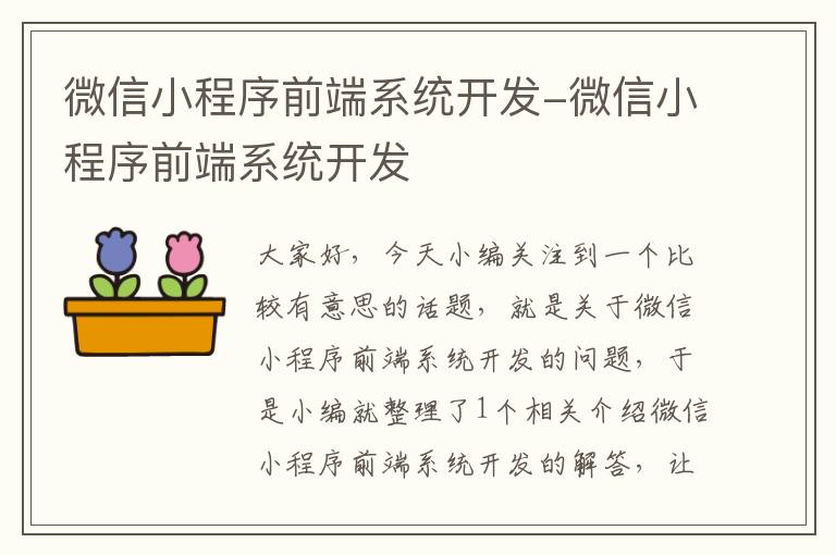 微信小程序前端系统开发-微信小程序前端系统开发