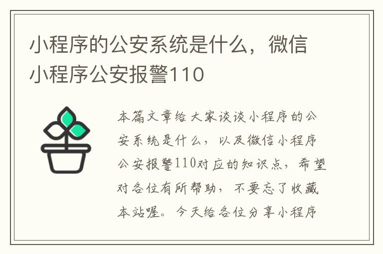 小程序的公安系统是什么，微信小程序公安报警110