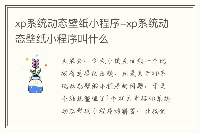 xp系统动态壁纸小程序-xp系统动态壁纸小程序叫什么