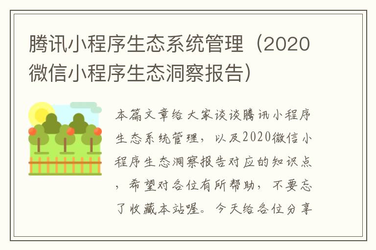 腾讯小程序生态系统管理（2020微信小程序生态洞察报告）