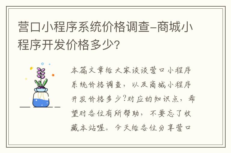 营口小程序系统价格调查-商城小程序开发价格多少?