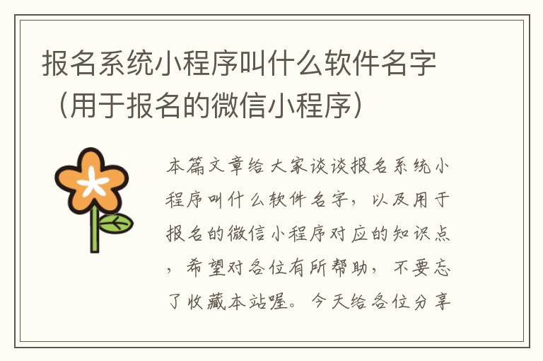 报名系统小程序叫什么软件名字（用于报名的微信小程序）