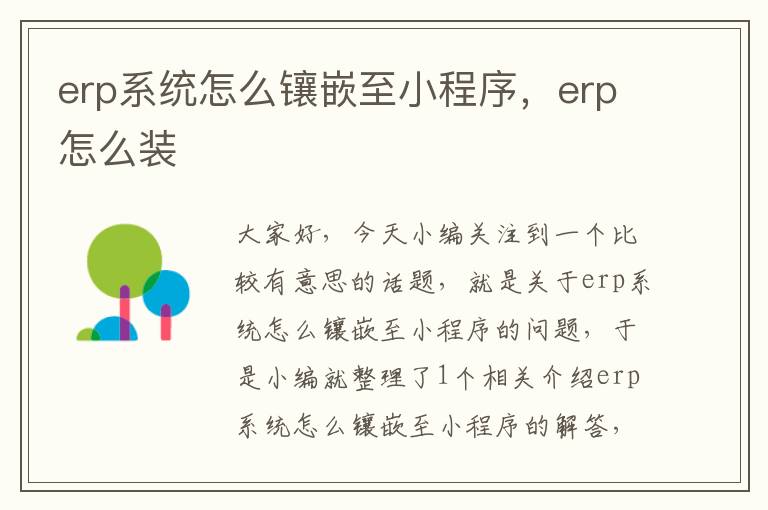 erp系统怎么镶嵌至小程序，erp怎么装